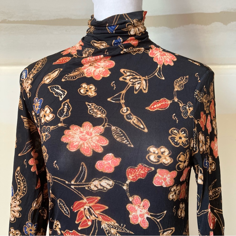 Ulla Johnson Sheer Black Floral Aurelia Turtleneck Odessa Bodycon Blouse size XS - Picture 3 of 7